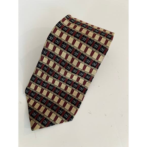 Vintage J. Garcia 100% Silk Neck Tie Gold & Red Geometric JL - Picture 1 of 7